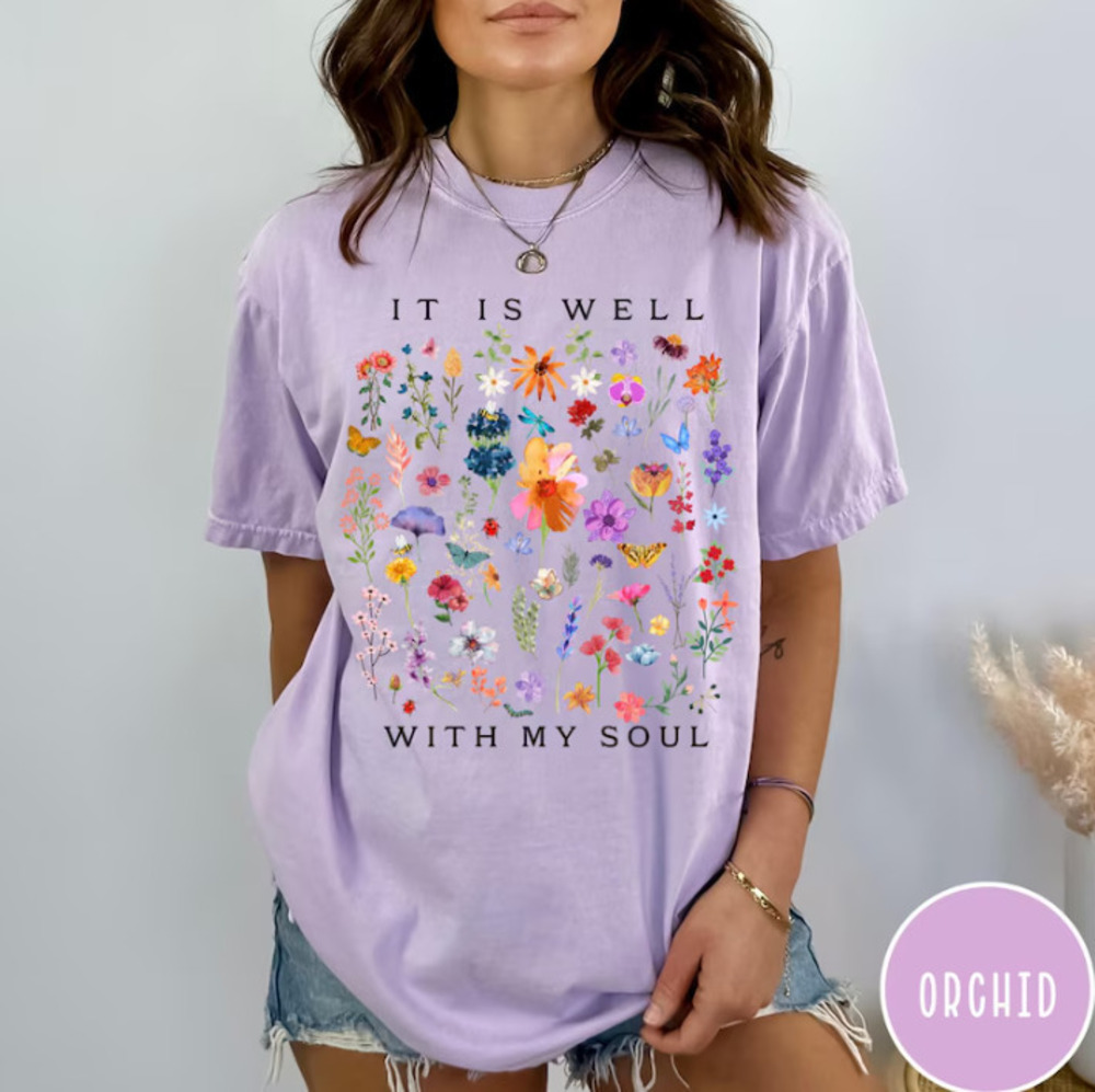 It Is Well With My Soul T-Shirt, Christian Floral Shirt, Bible Verse Tee